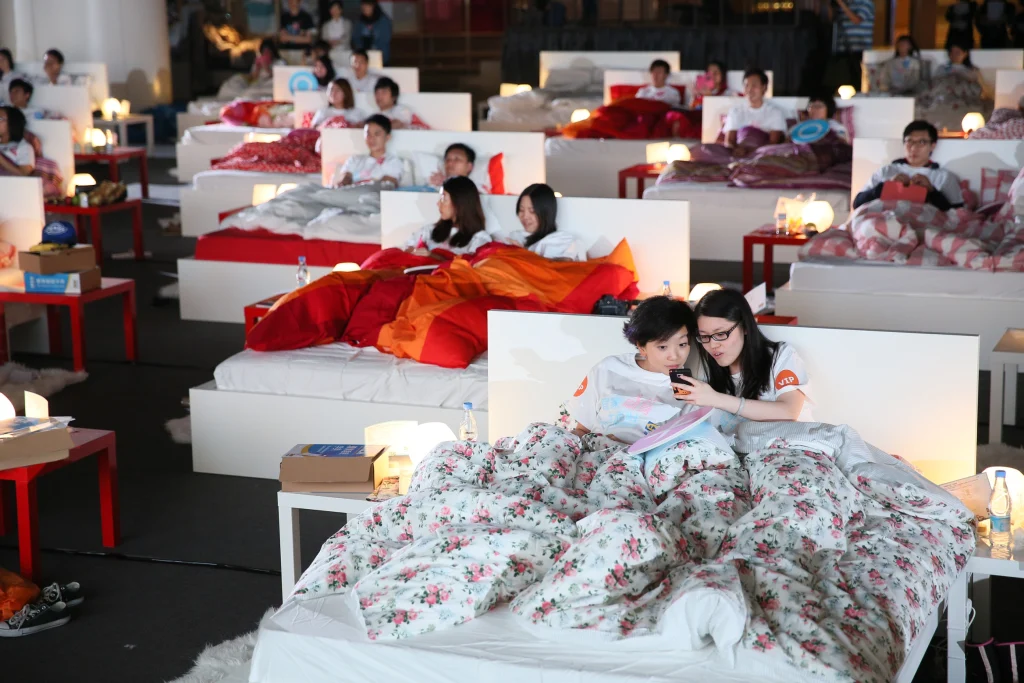 Ikea customers at a sleepover event in one of their stores.
